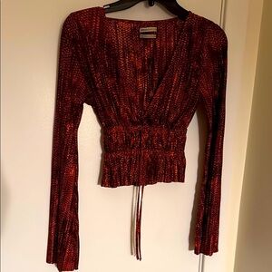 Urban Outfitters Red Ruched Tie Front Blouse